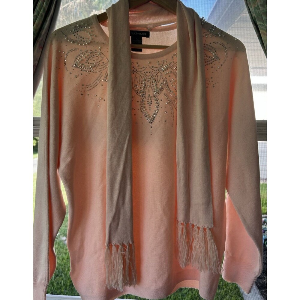 Women’s Select + Trend Xl Rayon Blend Embellished & Scarf Pull Over XL Pink
